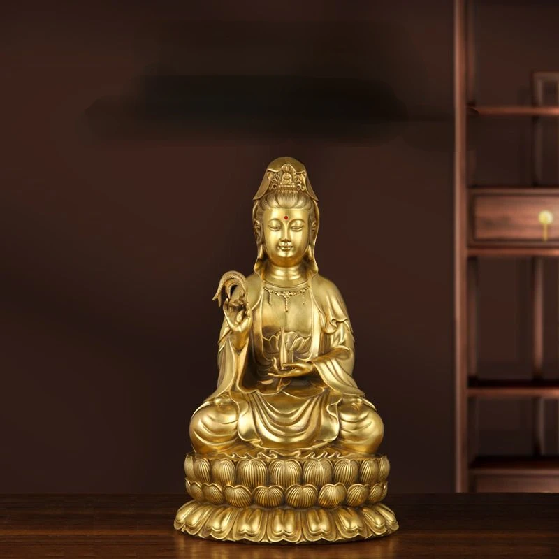 

Guanyin Pure Copper Buddha Statue Home Living Room Ornaments Sea Sitting Lotus Bodhisattva Sculptures