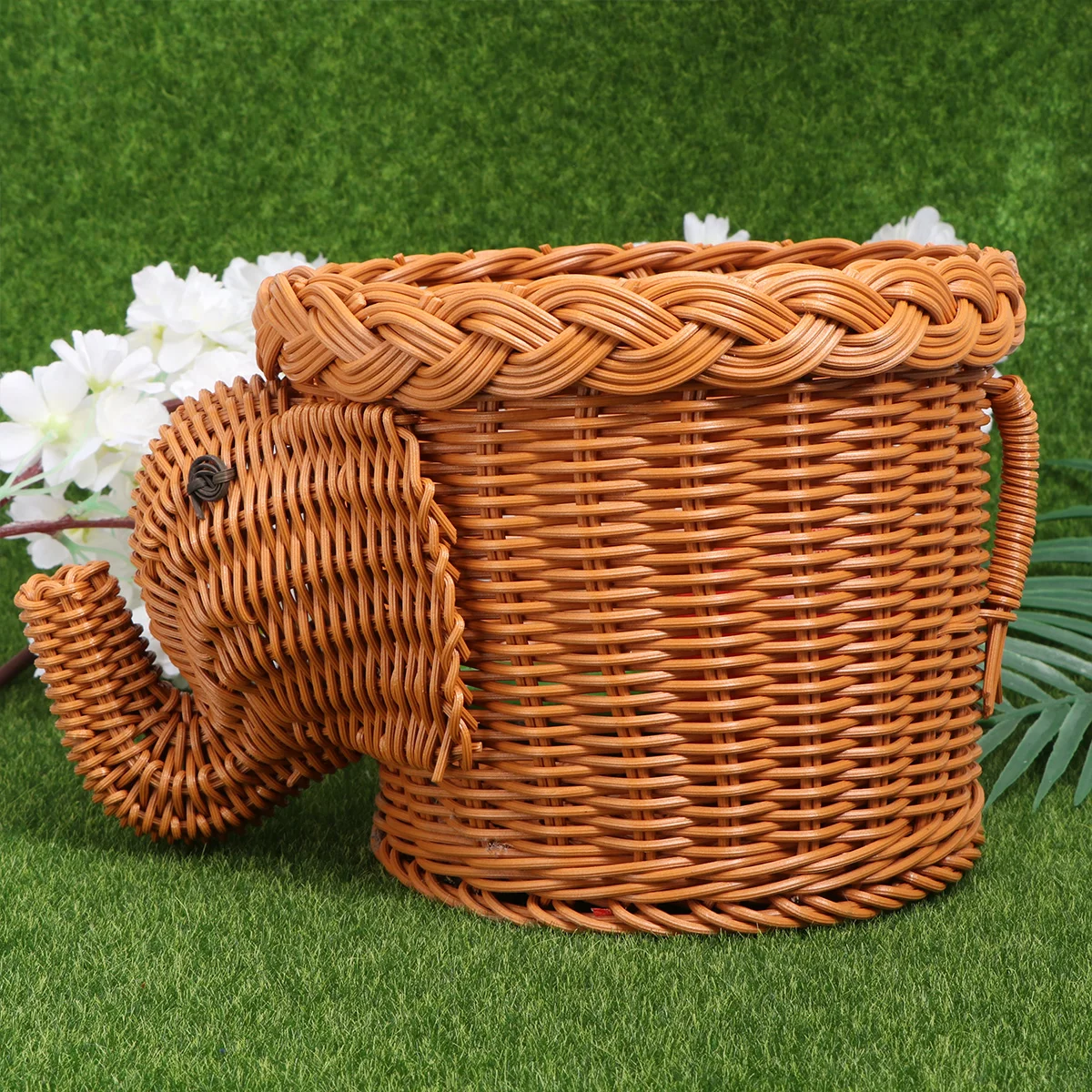 

Elephant Rattan Storage Basket Woven Wicker Bin Hand Woven Shelf Organizer Cute Handmade Nursery Gift Animal Artwork