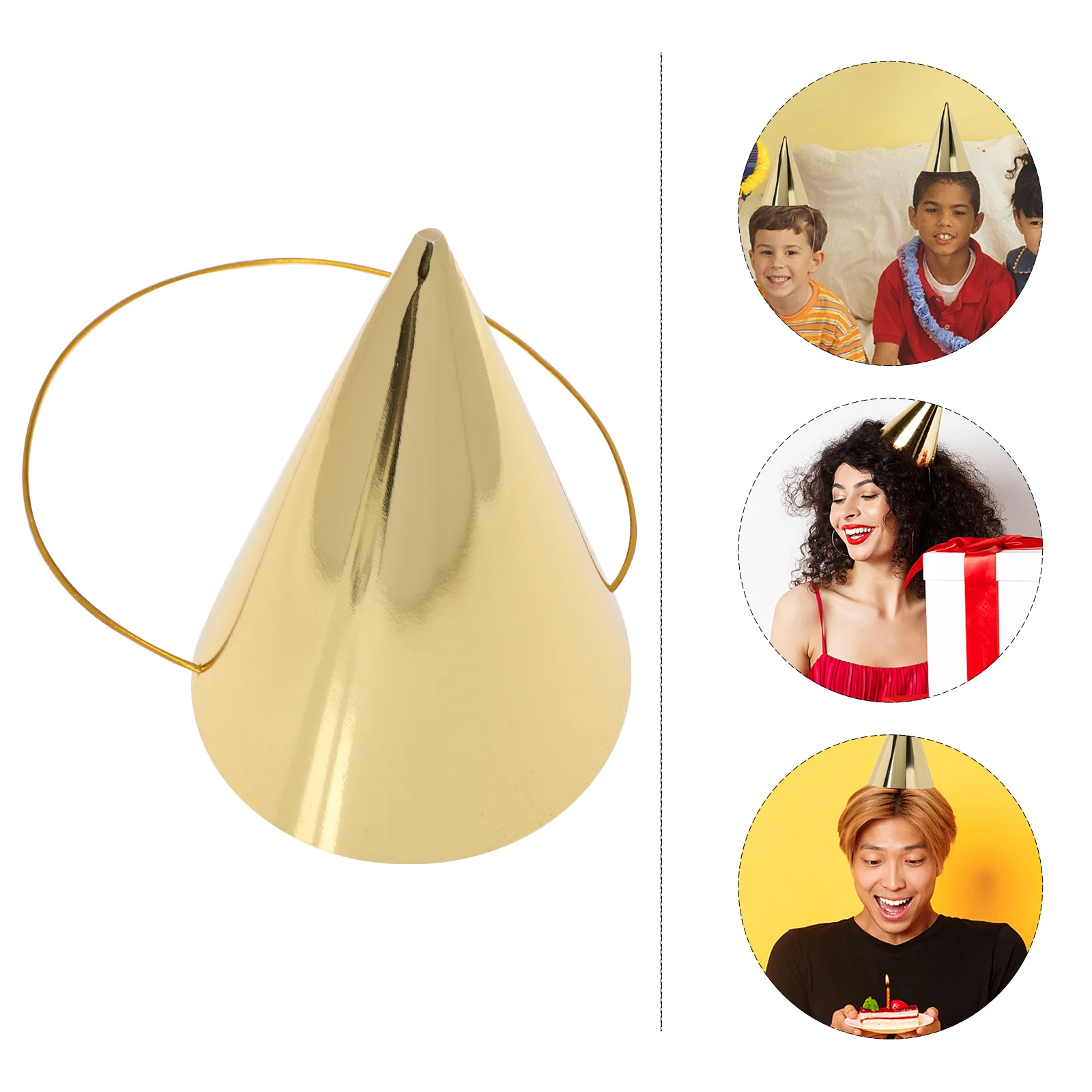 

Gold Party Hat Paper Cone Hats Children Birthday Headdress Hair Accessories