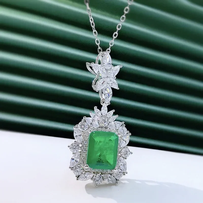 

New European and American S925 silver micro-set emerald necklace women's collarbone chain retro pendant women's necklace