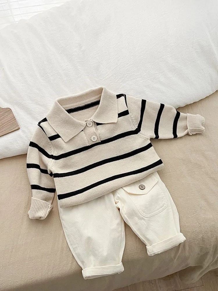 Autumn New Baby Long Sleeve Knit Sweater Winter Warm Polo Collar Sweater For Boys Girls Fashion Infant Striped knit sweater