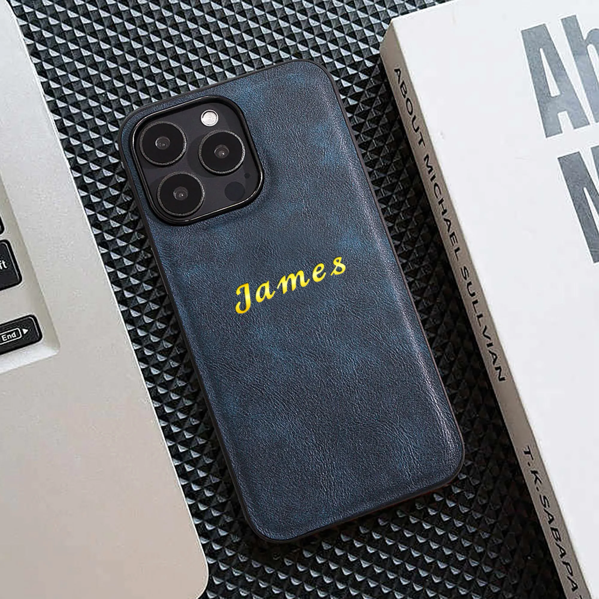 Personalized Letter Customized Name Business Faux Leather Phone Case for thumbnail 3
