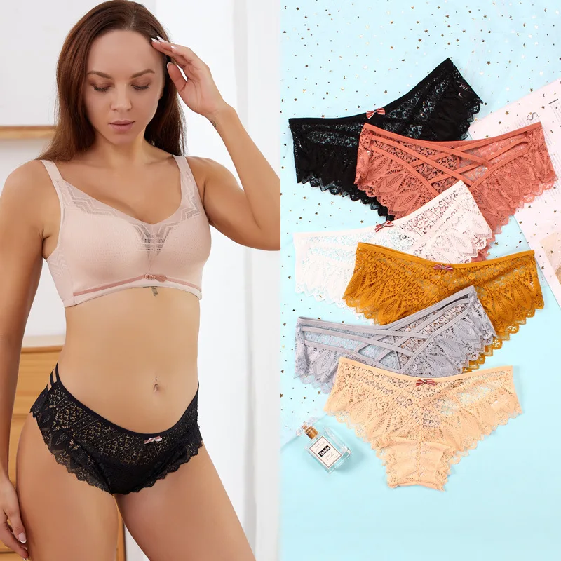 New Sexy Women Panties Lace Underwear Low-Waist Briefs Hollow Out G String Underpants Solid Comfortable Lingerie Dropshipping