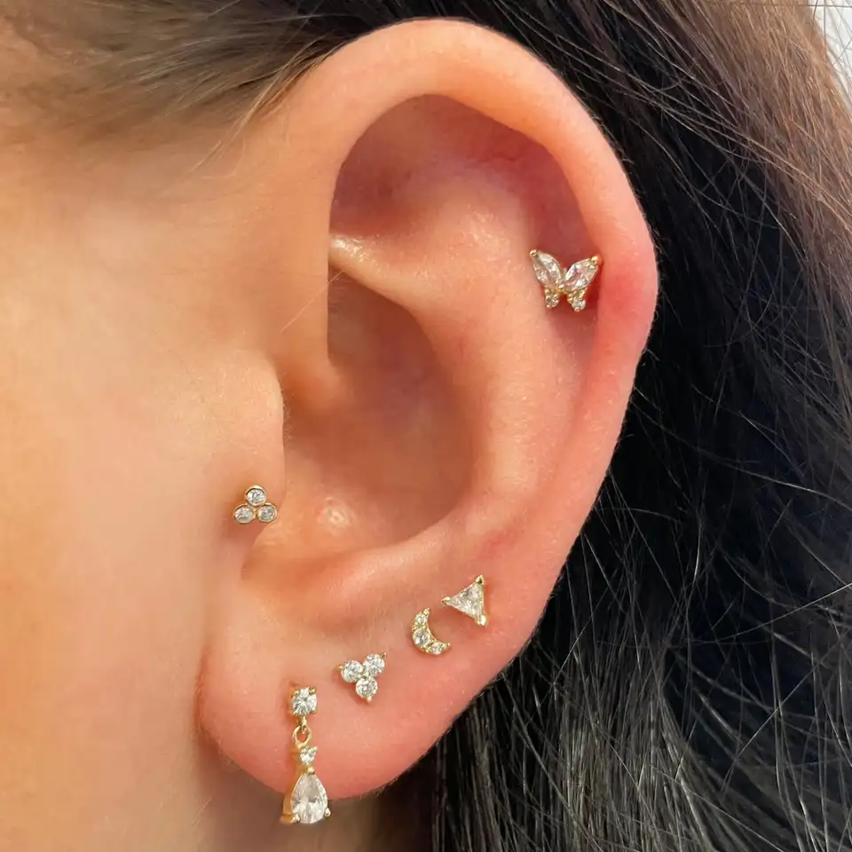Set De 9 Paires De Boucles D'oreilles En Acier Inoxydable - Créoles, Clous Zircon Et Perles - Hypoallergénique, Pour Multiples Piercings
