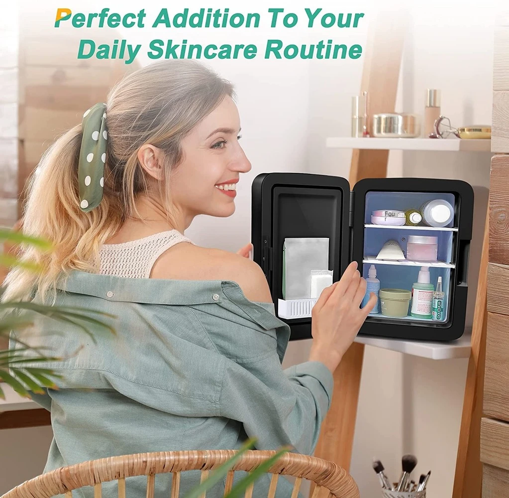 Mini Fridge, 10 Liter/12 Can Portable Cooler And Warmer Personal Refrigerator For Food ，Plugs For Home Outlet & 12V Car Charger