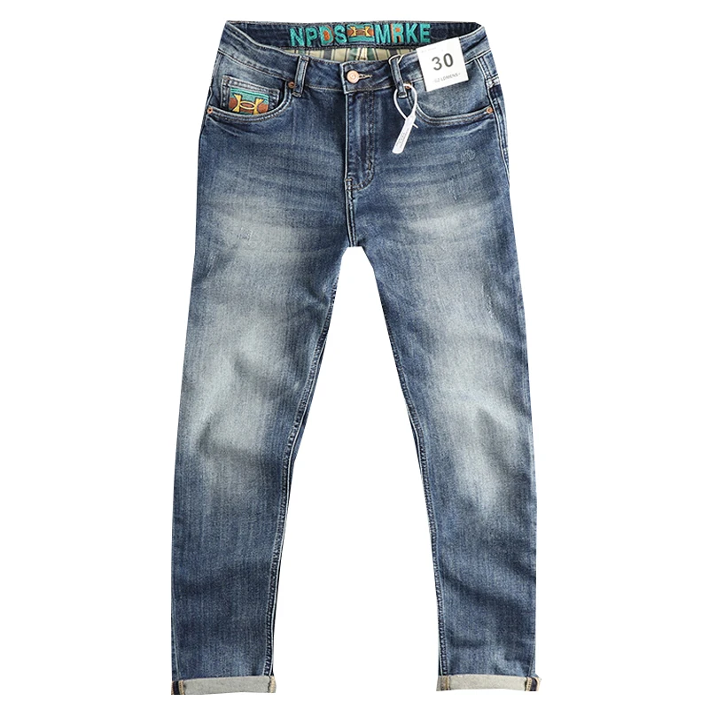 Embroidery Light American Casual Washed Denim Jeans for Men Four Season Slim Fit Straight Stretch Pants Y2k Youth Male Trousers 5