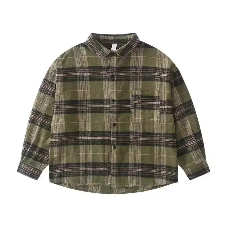 New Spring/Autumn Loose-Fit Trendy Children's Plaid Shirt Long Sleeve For Boys Fashionable Chinese Style Top