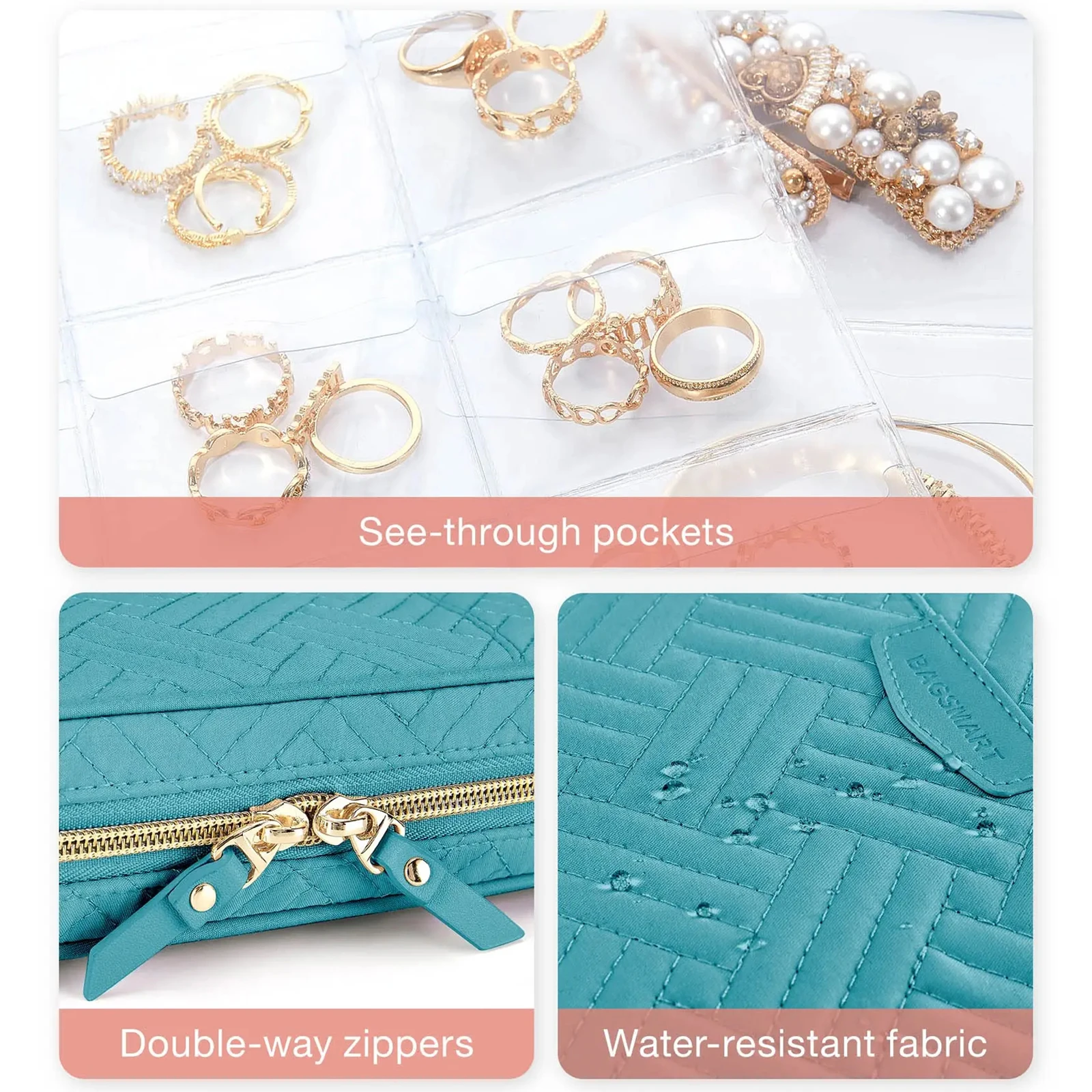 Jewelry Travel Organizer Case Transparent Jewelry Storage Book Ring Binder Pouch Bag for Necklaces, Earrings, Rings, Bracelets - Image 5