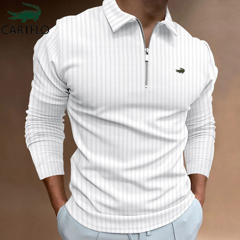 

CARTELO Brand POLO Shirt Zipper Stripe Men's Long Sleeve T-Shirt Sports Casual Quick Drying Breathable Elastic Bottoming Shirt