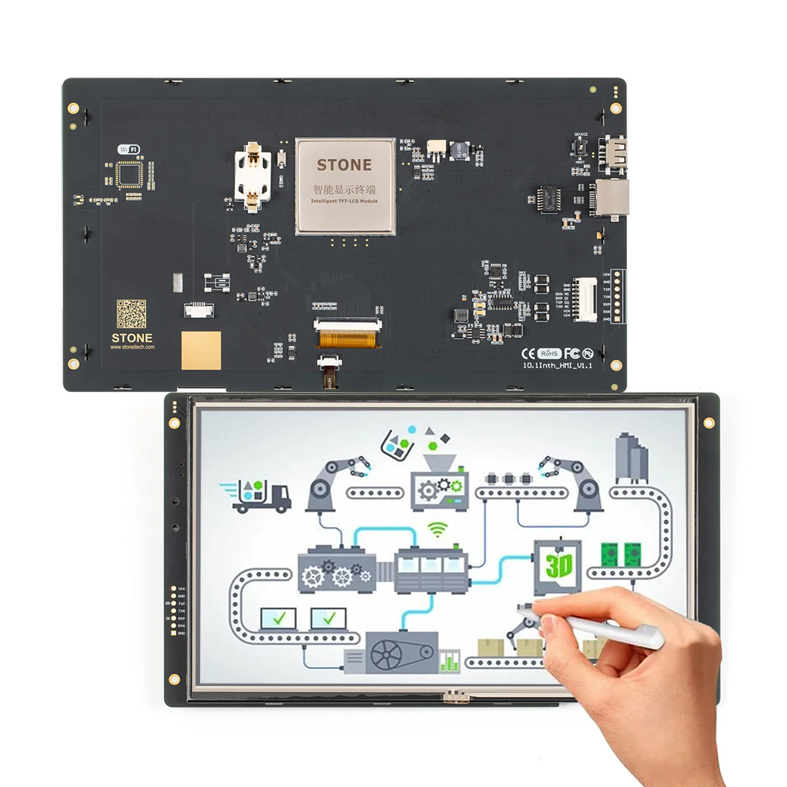 STONE 3.5 4.3 5 5.6 7 8 10.1 10.4 Inch HMI Smart Serial Display LCD Touch Screen for Industry Control with 3 Year Warranty
