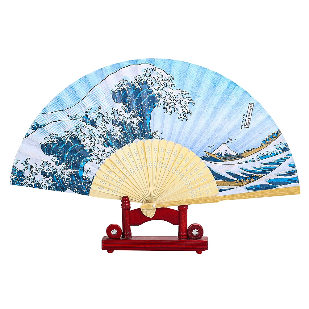 Japanese Retro Famous Painting Kanagawa Surf Print Folding Fan For Kimono Hand Props Ukiyo-E Art Great Wave Home Fans Crafts 1pc portable fan,folding fan,mini fan,hand fan,wooden hand fan,silk fans,kung fu fan