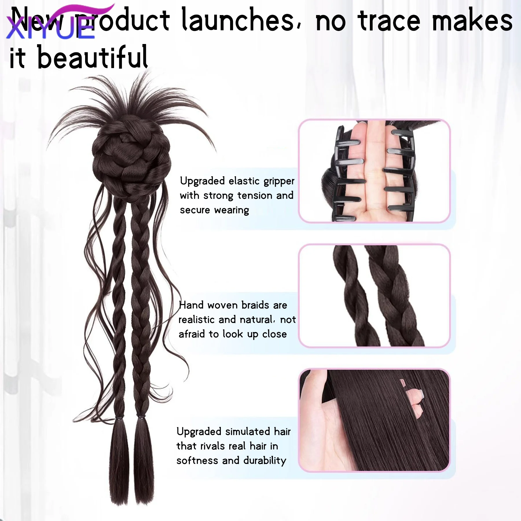 XIYUEWomen's clip-on Synthetic wig flower bud head twist braid natural simulation hair extensions playful sweet hair accessories