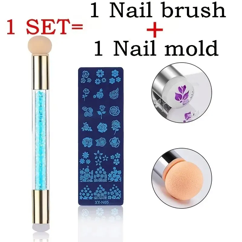 Nail Stamping Plates Set Silicone Stamper Brush Nail Art Stamp Polish Transfer Stencils Flower Geometry Template Tools Maniucre 2