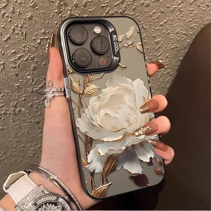 Luxury Golden Lotus Flower Plating Shockproof Clear Phone Case