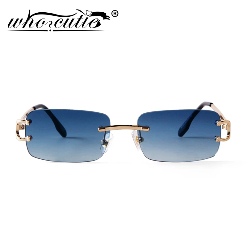 Occhiali da sole rettangolari senza montatura blu uomo 2021 Brand Design  occhiali da sole quadrati in metallo di moda per donna lenti sfumate senza  montatura UV400|Women's Sunglasses| - AliExpress