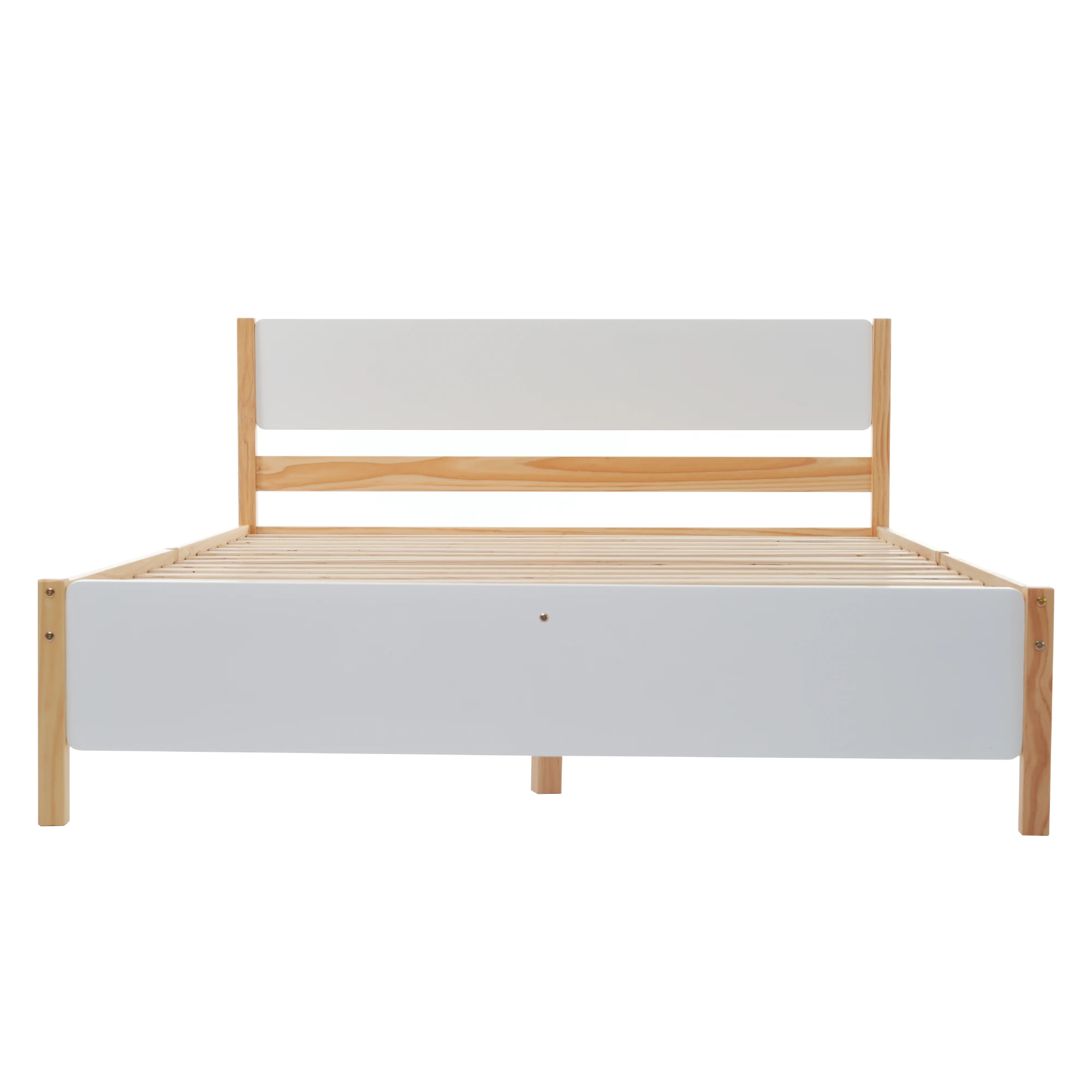 Doppelbett, Holzbett, Kiefernholzrahmen mit Mittelstütze, Jugendbett, Erwachsenenbett, mit Kopf- und Fußteil aus MDF – Detail 11