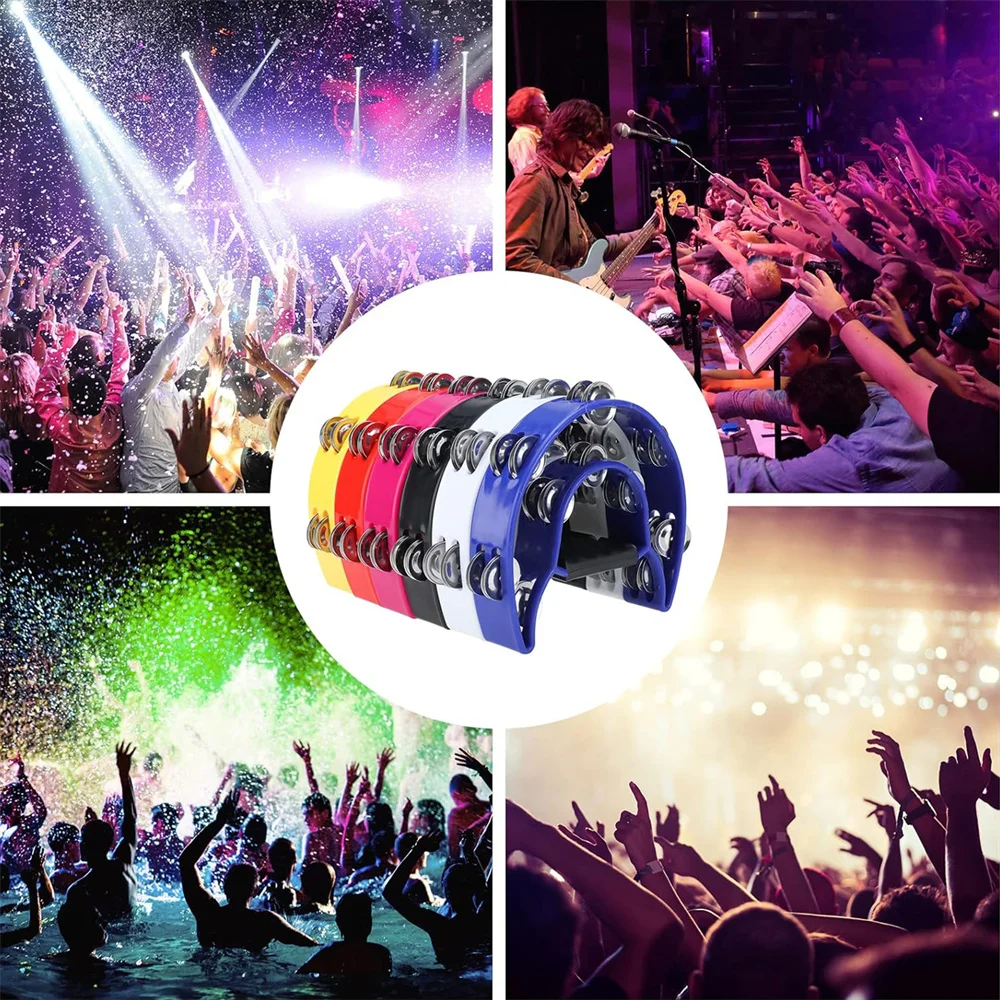 Hand Tambourine Color Plastic Double-layer Half Moon Shaped Bell Drum for Karaoke Party Dance