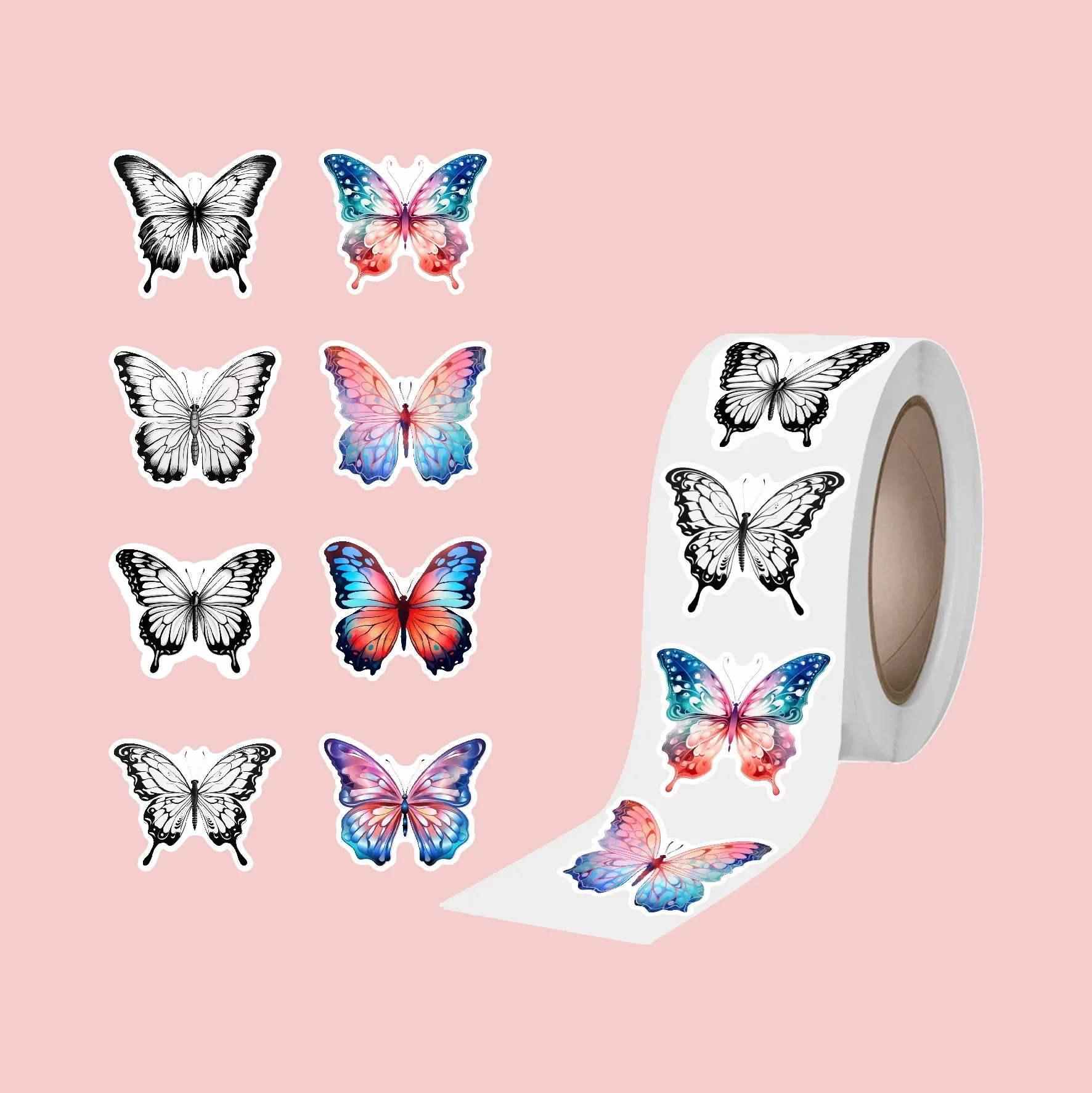 500 Stück/1 Rollen Schmetterling Blumenförmige Aufkleber Dekoration Geschenkbox Aufkleber Etikett Briefpapier Aufkleber