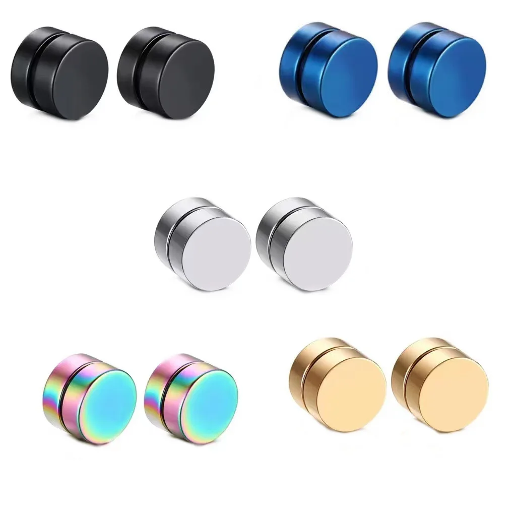 Stainless Steel Non-Piercing Magnetic Earrings Unisex CZ Magnet Ear Clip on Earrings for Women Men Punk Hip Hop Earring Set ear clip earrings clip earrings ear clip magnetic earrings ear accessories