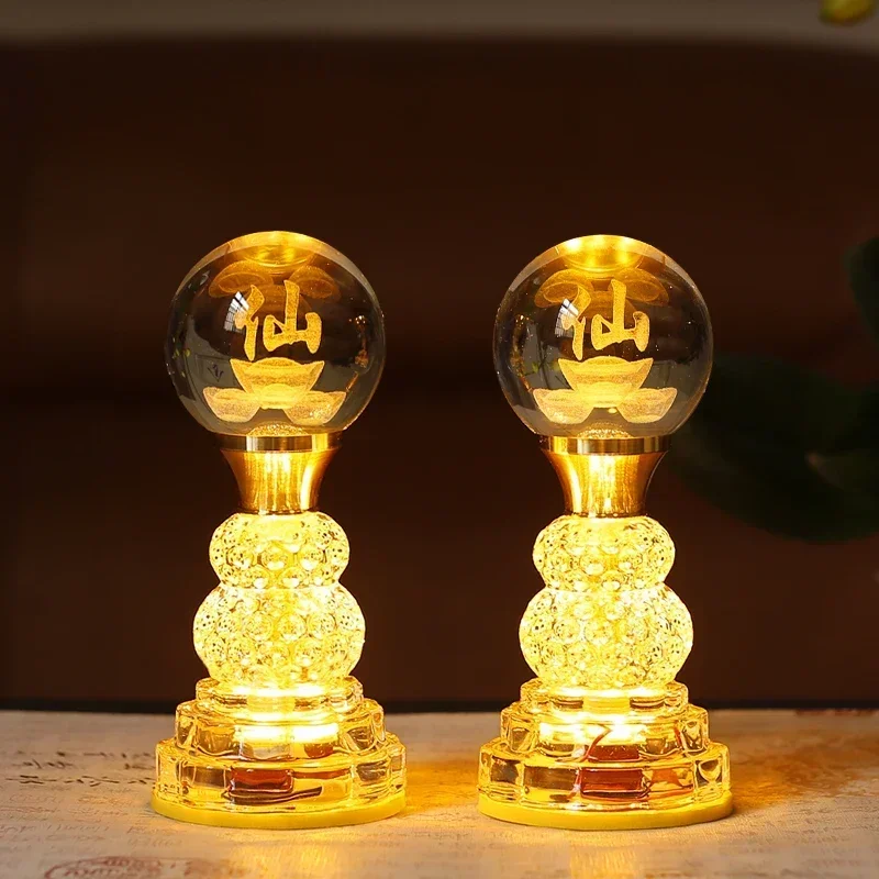 Household LED Crystal Lotus Lamp, Buddhist Decorative Accessories, Seven Color Buddha Supply Lamps, Prayer, Feng Shui, Plug-in