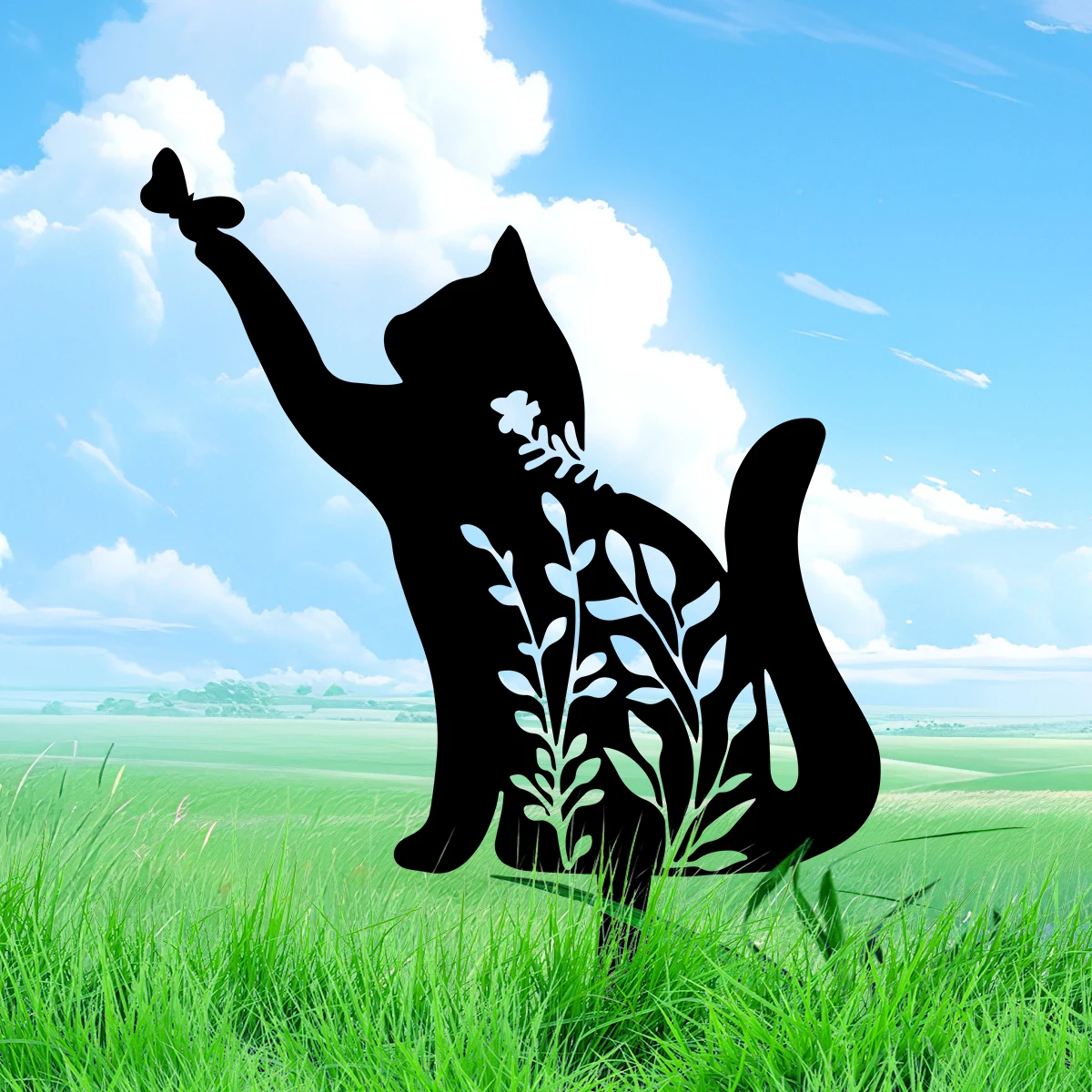 Garden Art Decor 1pc Metal Garden Stake Insert Silhouette Plaque Statue For Yard Lawn