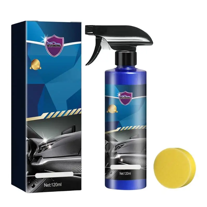 

Car Interior Cleaner 120ml Waterless Automotive Interior Care Spray Highly Hydrophobic Wax Quick Detailer With Sponge For Auto