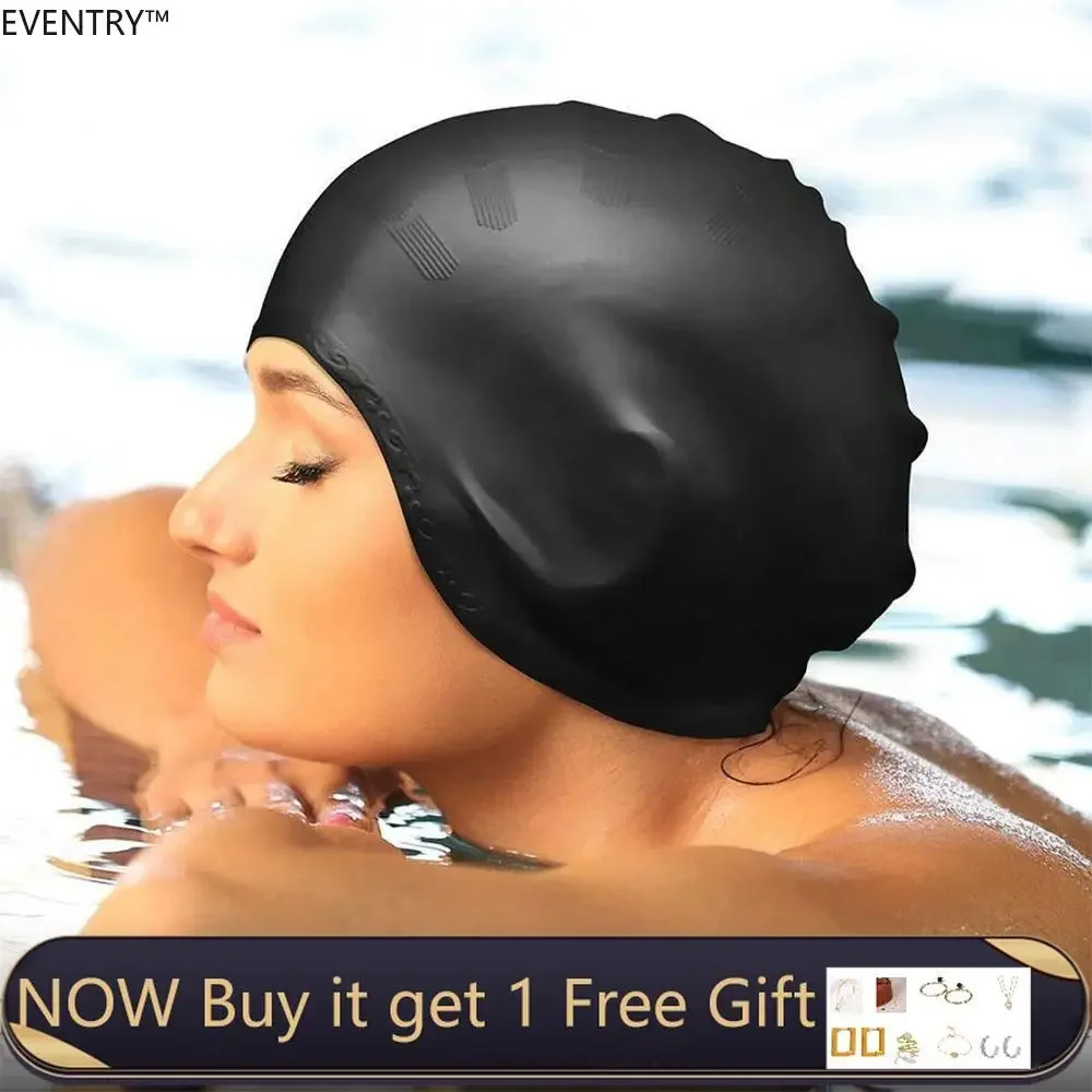 

Adults High Elastic Swimming Caps Men Women Waterproof Swimming Pool Cap Protect Ears Long Hair Large Silicone Diving Hat