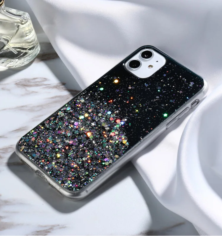 per Oppo A78 A58 A57 A17 Reno 10 9 7 8T Pro Plus Find X5 Custodia in lamina d'argento Paillette Epossidica Cover morbida trasparente Anticaduta Fundas_voghion.com