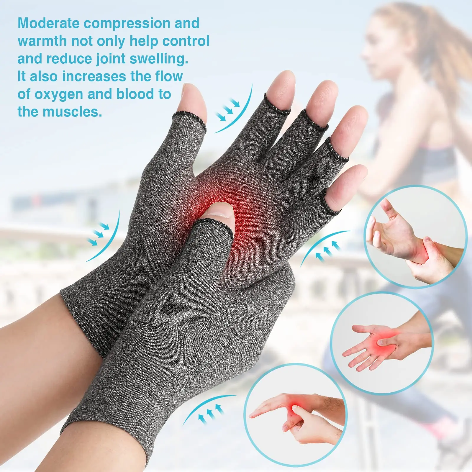 1 Pair Arthritis Compression Fingerless Gloves Relieve Muscle Pain for Women Men Typing fingerless gloves compression gloves