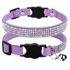 Soft Suede Leather Cat Collar Bling Rhinestone Cats Collars with Bell Safety Breakaway Pet Puppy Necklace Adjustable XS S Pink 3