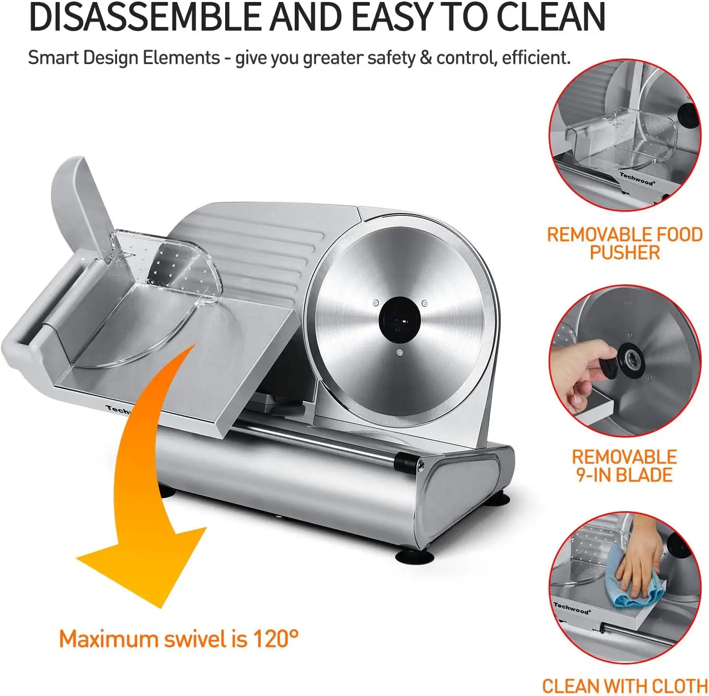 Electric Meat Slicer, 200W Electric Deli Food Slicer with 9” Removable Stainless Steel Blade & Adjustable Thickness Dia 4