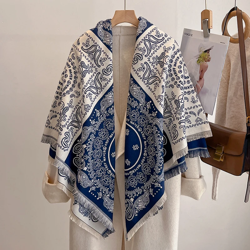 2025 Luxury Brand Winter Women's Cashmere Scarf - Abstract Printed Tasseled Shawl Wrap, Pashmina Bandana & Elegant Poncho