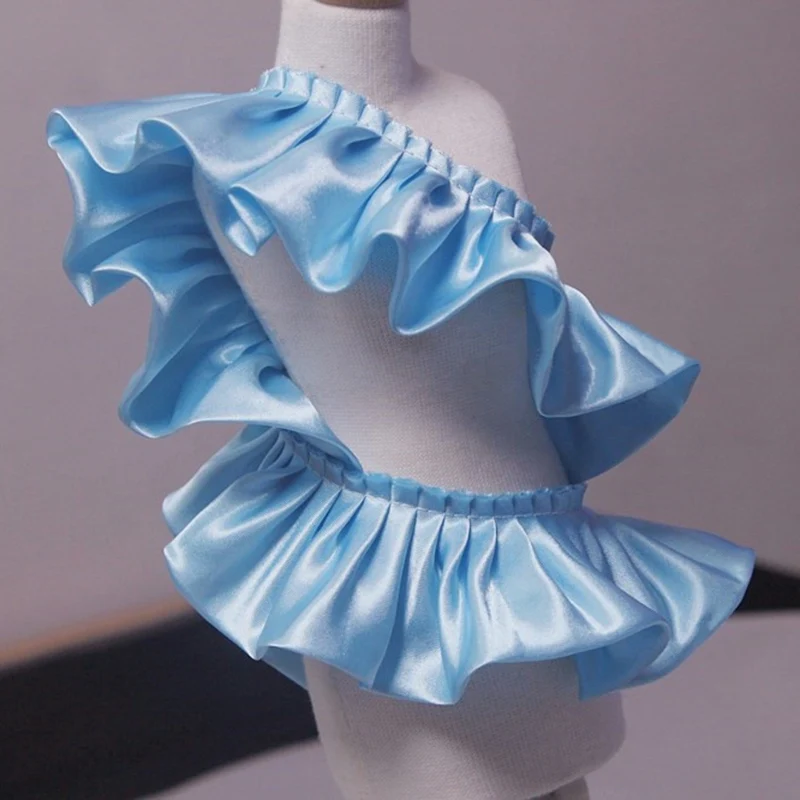 Lace Ribbon Lace Fabric Lace Sewing Accessories Lace Sewing Supplies Lace Accessories Lace Garment Accessories Lace Decoration Clothing Craft Accessories Lace Edge Double Layered 10M Ruffle Trim Shiny Satin Pleated Ribbon Fabric Glitter For Wed Doll Dress DIY Kids Sewing Crafts