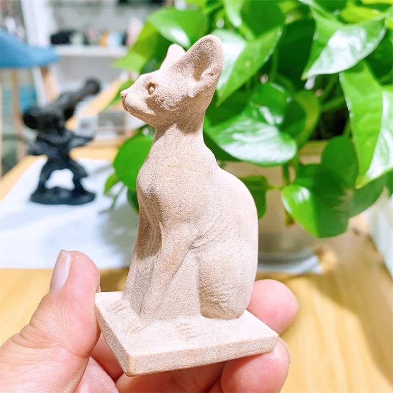 천연 그림 스톤 고양이 조각 석영 치유용 크리스탈 스톤, 크리스마스 선물, 홈 데코 선물, 1 개