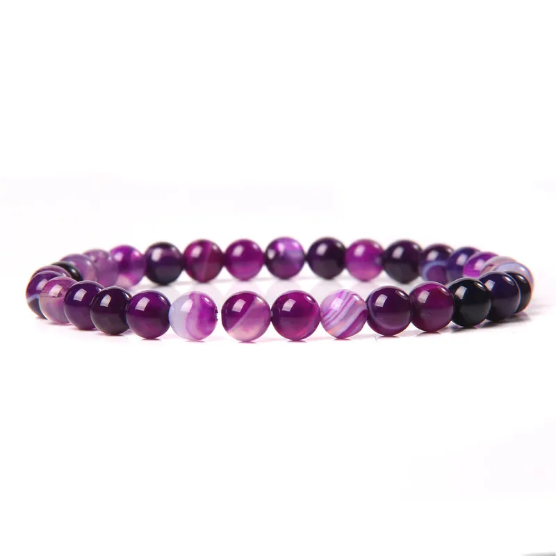 Natural Stone 6mm 8mm Stripped Agate Bracelet  Stretchable Bracelets Bangles For Women jewelry