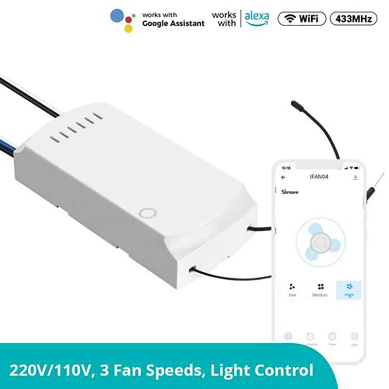 SONOFF iFan04 WiFi Smart Ceiling Fan And Light Controller With RM433 R2 Controller Ewelink Remote Control Support Alexa Google wireless remote controller,smart universal remote control,smart ir remote control,bluetooth voice remote control