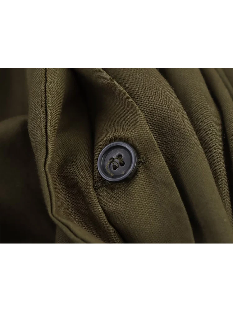 TFMLN 2025 New Women Pleated V Neck Midi Dress Elegant Short Raglan Sleeves Lace Up Slimming Dress Women Fashion Button Outfit