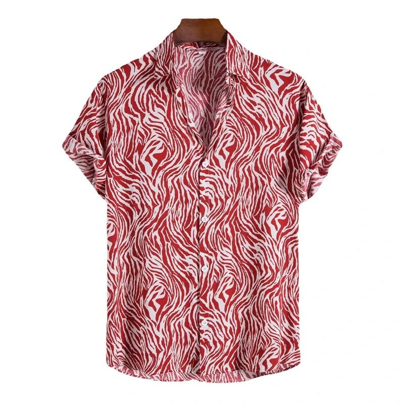 thumbnail image 1 of Camisas hawaianas con estampado de rayas para hombre, camisas de manga corta para fiestas, camisas de gran tamaño para hombres, ropa, blusas Harajuku con solapa, 1 of 5