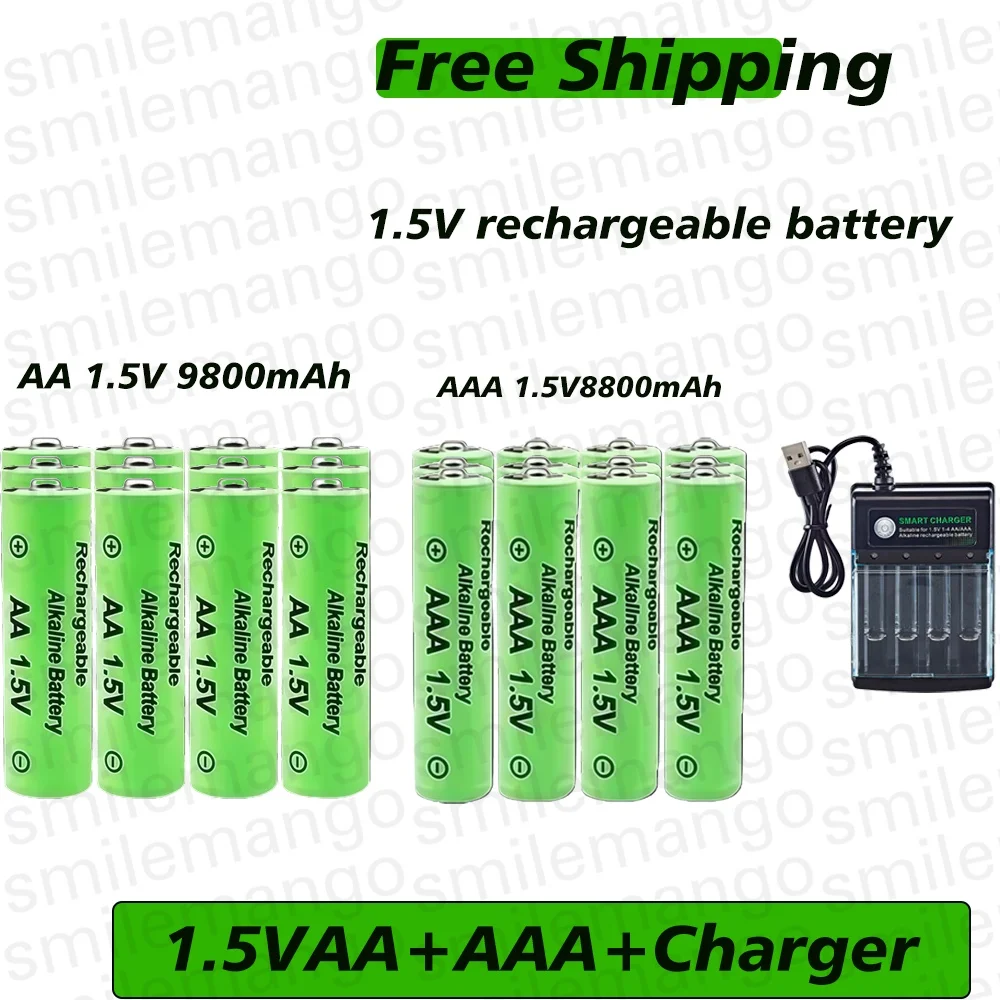 Original Rechargeable Battery 1.5V AA 9800mAh+AAA 8800mAh+Charger for Computer Clock Radio Video Game Digital Camera AA AAA 1
