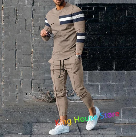 Men's Trend Trouser Tracksuits 3D Printed Street Sportwear Autumn Men Oversized Long Sleeve Tshirt Trouser Sets 2 Pieces Outfits