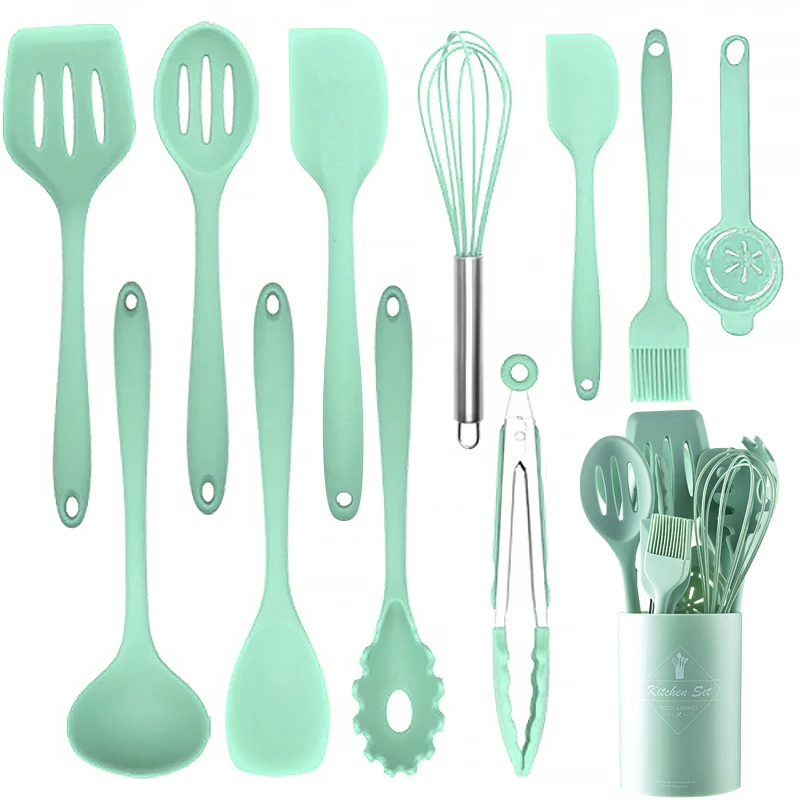 Silicone Non-Stick Cooking Utensil Set - Heat Resistant Kitchen Tools & Accessories, 12-Piece