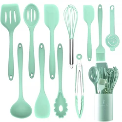 Silicone Non - Stick Cooking Utensil Set - Heat Resistant Kitchen Tools & Accessories, 12 - Piece (Mint green 12Pcs)