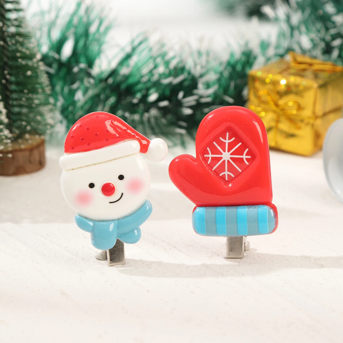 2 pcs/set Christmas Snowman Hair Clips White Cute Side Clip Christmas Tree Decorations Hairpin Girls Festival Styling Hair Clips