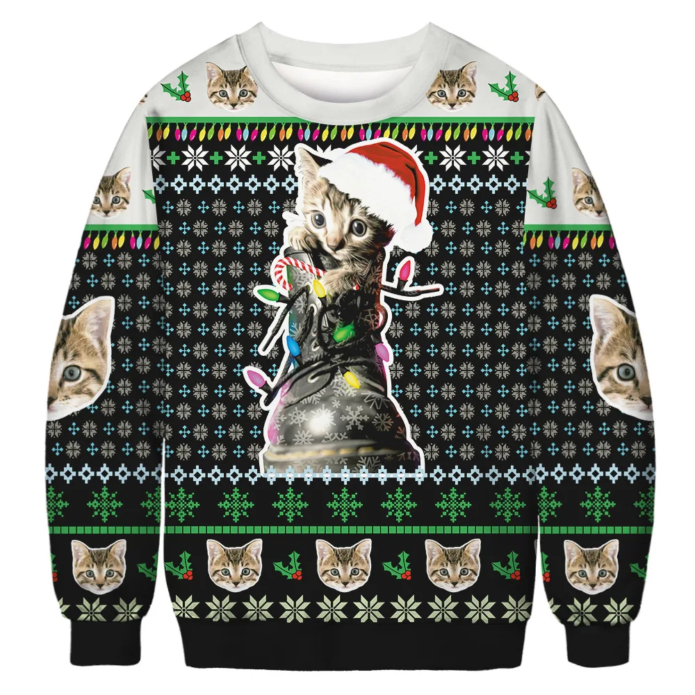 

Autumn Winter Christmas Cat Women Men Ugly Christmas Sweater 3D Print Animal Cartoon Funny Xmas Pullovers Party Holiday Jumpers