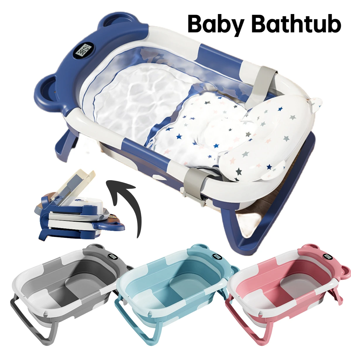 FoldingBabyBathTubPortableBabyShowerTubsWithTemperature