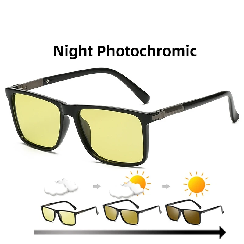 Men Advanced Photochromic Sunglasses TAC Polarized TR90 Light Square