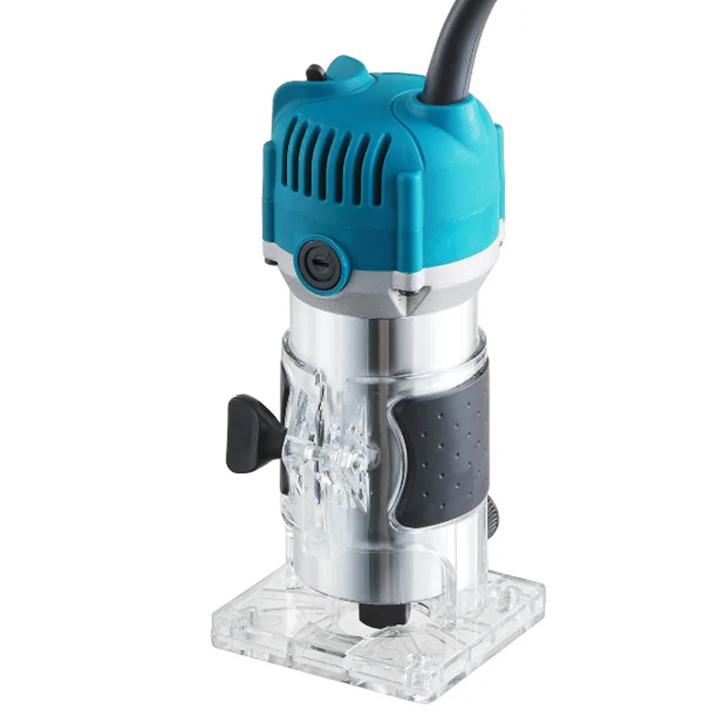 MeiMeiDa 800W  コンパクト木製ルーターツール、ポータブルハンドヘルドパームルーター木工、電気トリマー木製ルーター、ルータービット15個付き、木工手芸やDIY用の木製ラミネートルーター 110V 800W パームルーター 電動ハンドトリマー 木製ルーター 1/4インチ コレット 木工ツール ラミネートトリマー ブルー