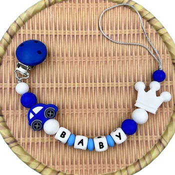 맞춤 영어 러시아어 알파벳 이름 아기 자동차 클립 젖꼭지 홀더 체인 Teether 펜던트 아기 액세서리, 카와이 선물