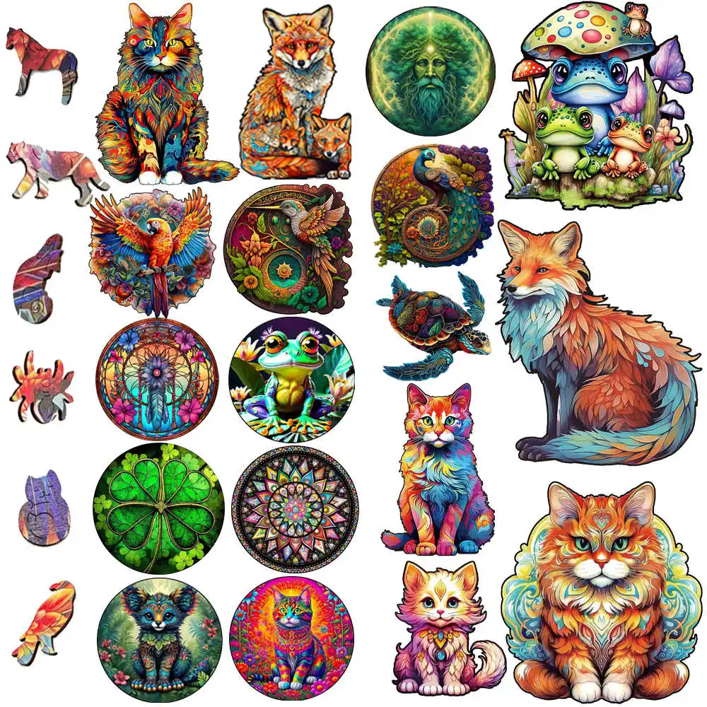Jigsaw Puzzles Wooden Jigsaw Puzzles Cat Series Aniaml Puzzle Circular Wooden Puzzles Interesting Jigsaw for Adults Kids Birthday Holiday Gifts Intelligent Jigsaws