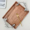 Acacia Wood Serving Tray With Aluminium Handles 42x23cm Rectangle Decorative Plate For Living Room Coffee Table Breakfast In Bed 3